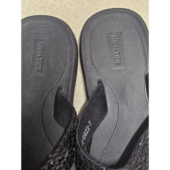 High Tide Women's Comfort Thong BLACK Flip Flops Woven Leather Neutral - Picture 3 of 8